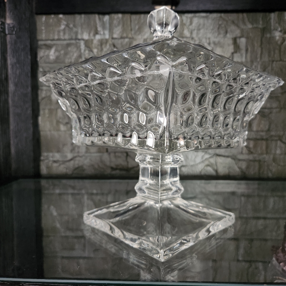 VTG Fostoria American Clear Wedding Bowl With Lid /Candy Dish/Compote HEAVY! - Picture 2 of 16